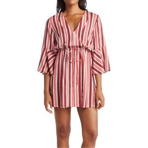 NWT Maaji Cherry Joy Striped Bell Sleeve Kaftan Mini Dress Cover Up LARGE